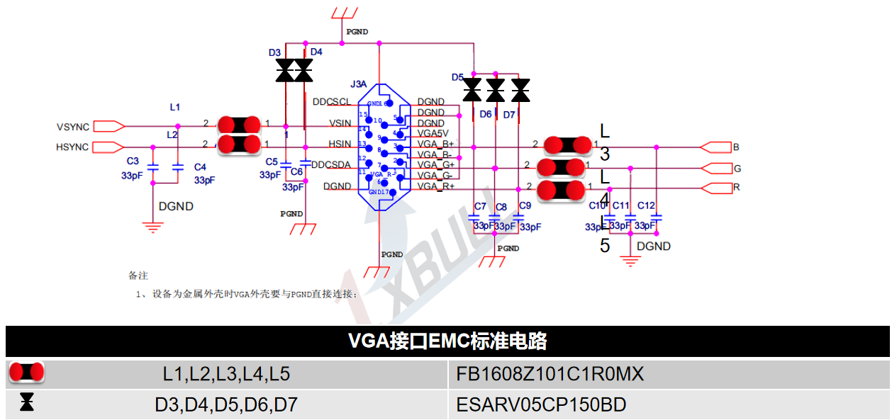 EMC设计指南-VGA接口EMC标准电路(图1)